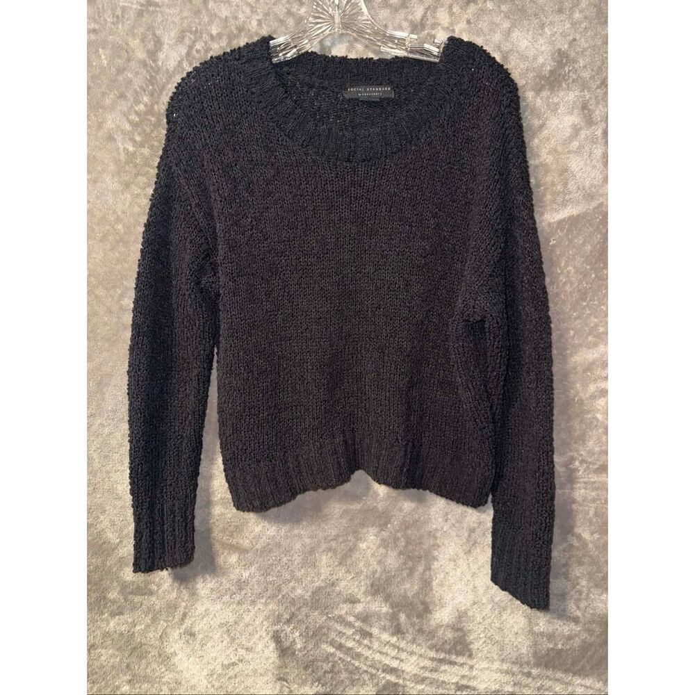 Social standard by sanctuary black knit long sleeve pullover textured sweater La